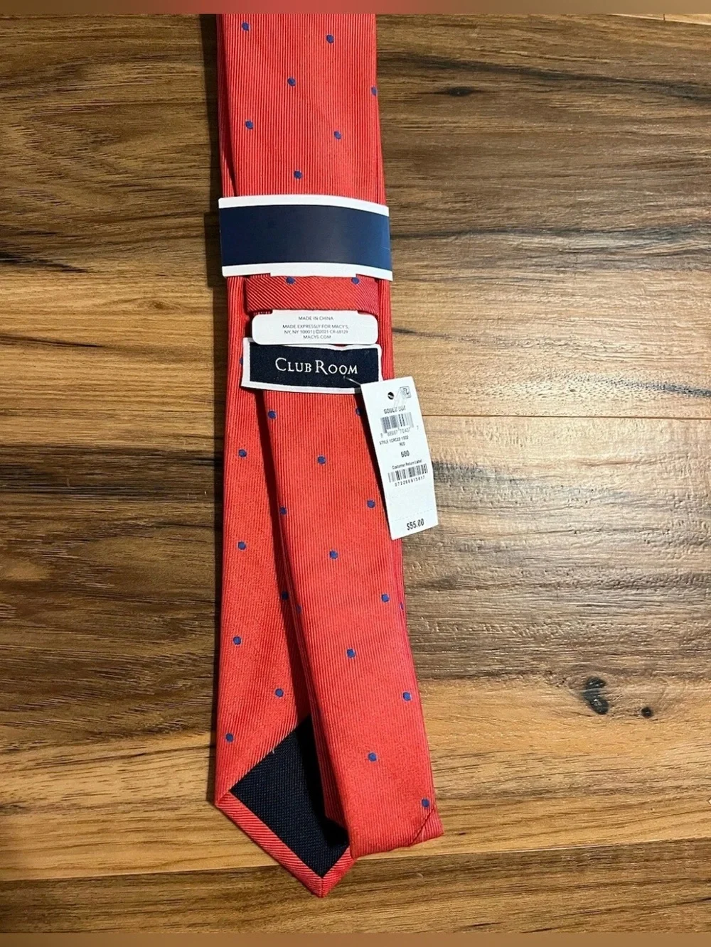 Club Room Men's Classic Dot Stripe Tie, Red, New MSRP $55